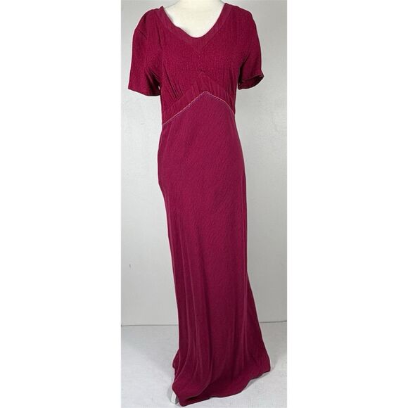 VTG Carole Little Babydoll Maxi Dress 6 Embroidered Burgundy Renaissance Y2K 90s - Picture 1 of 16
